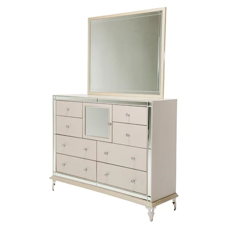 Upholstered Dresser and Rectangle Mirror with Crocodile Print